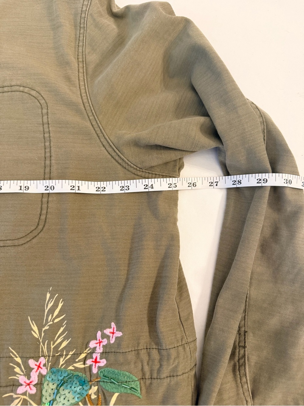 Anthropologie Olive Green Embroidered Beaded  Floral Utility Shacket Size XL - Picture 15 of 15